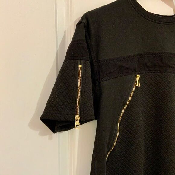 Makobi Men’s Black Short Sleeve Gold Zipper Crew Neck Top Large Urban - Picture 3 of 8